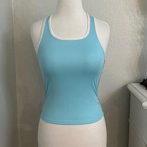 NWOT Lucky In Love Racer Back Crop Tennis Tank Top Turquoise Blue Size XS